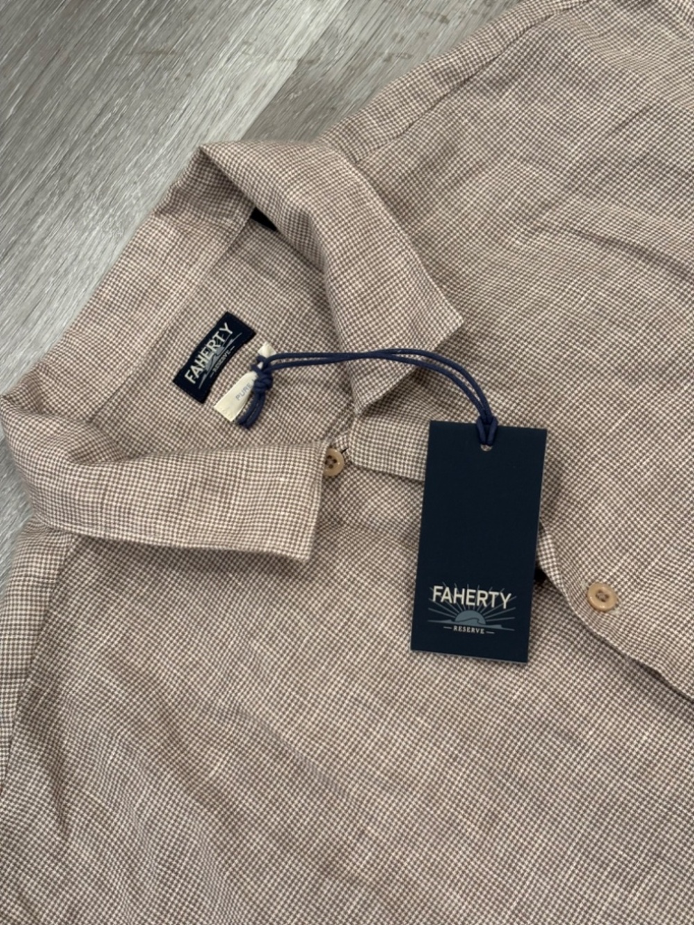 Faherty SS Laguna Linen Camp Shirt Khaki Pincheck Mens L NWT
